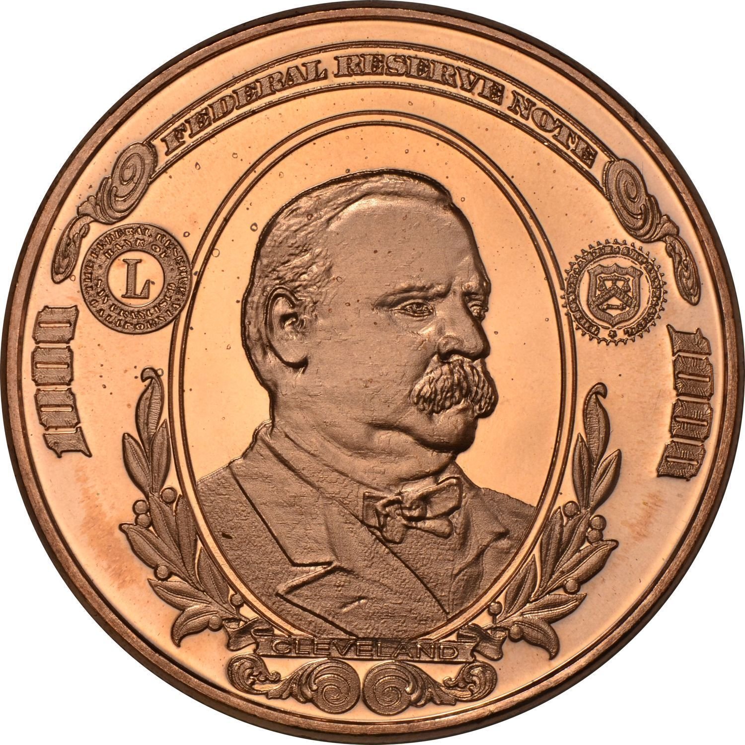 kwg77 1 oz rare $1000 Cleveland Taft 39 mm mint fresh copper art bullion....