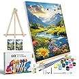 JOOZ Paint by Numbers Kit for Adults with Frame, Mountain Sunset Paint by Number with Easel, DIY Landscape Flower Oil Painting by Number, Adult Paint by Number Kits on Canvas for Wall Decor 8x12 Inch