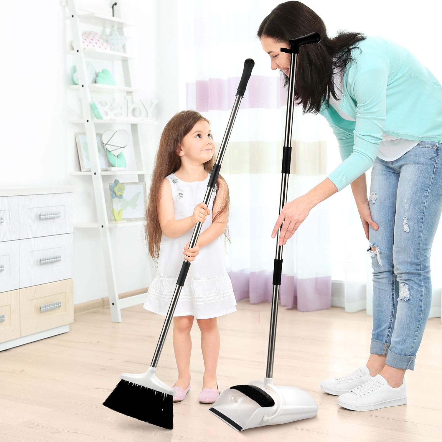 Broom and Dustpan Set - Premium Long Handled Broom Dustpan Combo - Upright Standing Lobby Broom and Dust Pan Brush w/ Handle - Great Edge, Lightweight and Robust: Garden & Outdoor