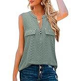 Bulotus Women's Zipper V-Neck Sleeveless Summer Tops Business Casual Work Tunic Tank Tops Dressy Blouse Shirt