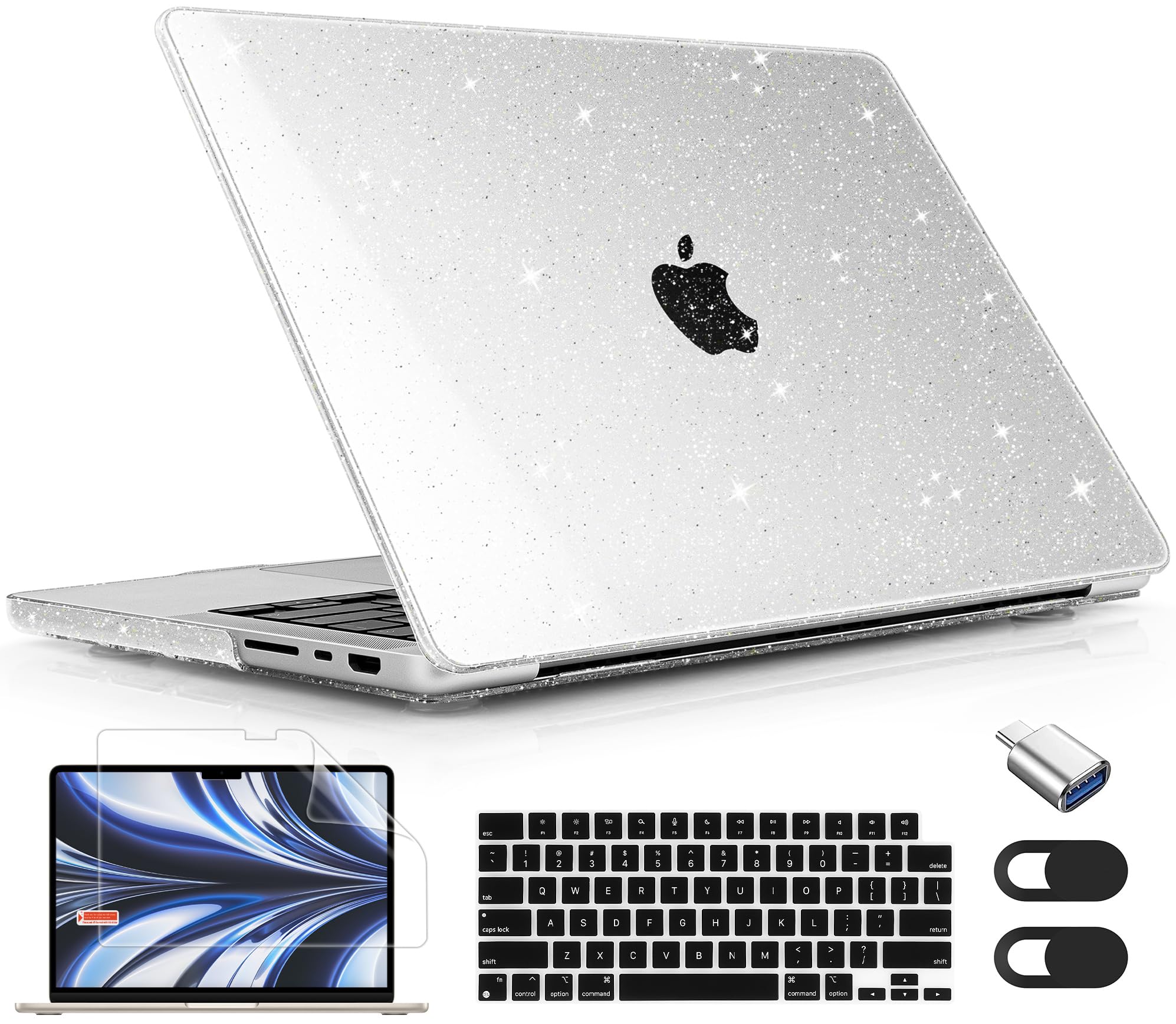 Photo 1 of Lepeoac for MacBook Pro 16 inch Case 2021 2022 2023 2024 Release A3186 A3403 M4 A2991 M3 A2780 M2 A2485 M1 Pro/Max, Hard Shell Case with Screen Protector & Keyboard Cover, Sparkle Clear