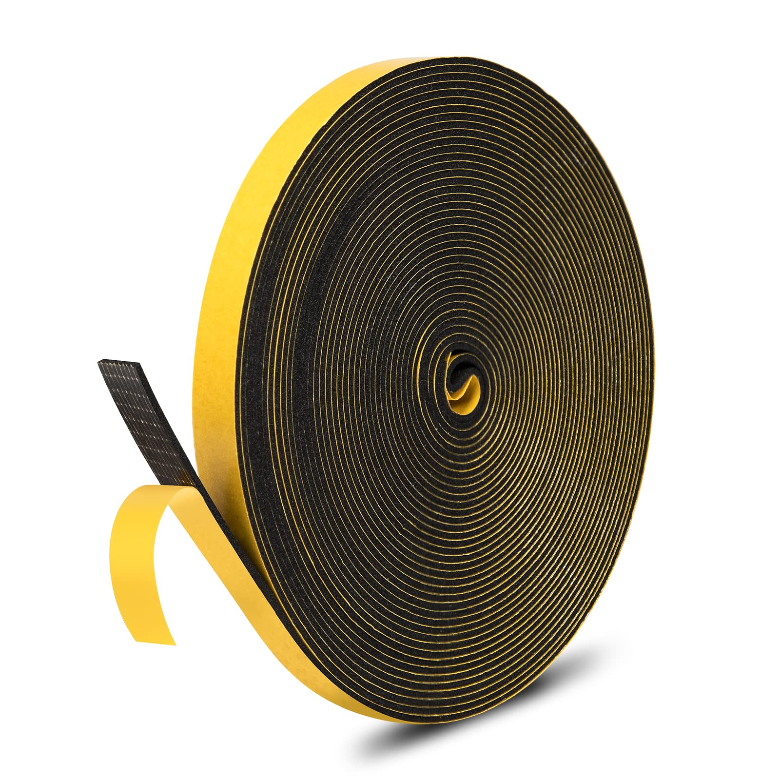 fowong Adhesive Foam Protection Tape 12 mm(W) x 1.5 mm(T) x 10M (L) Window Door Draught Excluder Weather Stripping SoundProof Insulation System Tape Window and Door Frame Protector