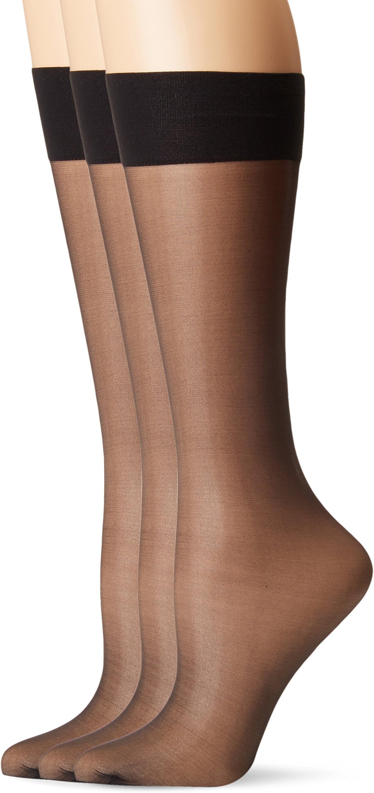 CK Women's Perfect Essentials Sheer Knee Hi, 3 Pair Pack Hosiery, Black, One Size (pack of 3)