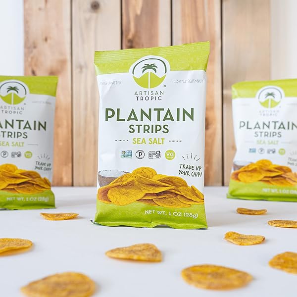 ARTISAN TROPIC PLANTAIN STRIPS SEA SALT – 6 PACK, 1OZ – VEGAN, PALEO, GLUTEN FREE CHIPS – INDIVIDUAL BAGS HEALTHY SNACKS FOR SCHOOL, GYM, KIDS – WHOLE 30 APPROVED FOODS BAKED BANANA CHIPS
