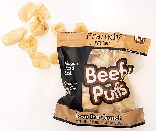 FRANKLY COLLAGEN BEEFY PUFFS | SMALL DOG TREATS | CRUNCHY PROTEIN BITES | RAWHIDE FREE, GRAIN FREE, LOW FAT DOG TRAINING REWARDS SNACKS | NO ADDITIVES AIR-DRIED BEEF PUFFS