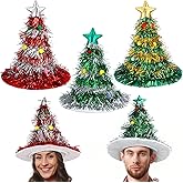 Halloscume 3 Pcs Christmas Tree Hats Santa Hat for Adults Glitter Tinsel Five-pointed Star Santa Hat Holiday Christmas Tree Costume for Xmas Hair Accessories Decoration Funny Party Supplies