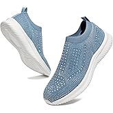 BELOS Women's Rhinestone Mesh Slip On Walking Shoes Fashion Breathable Spakle Glitter Sneaker