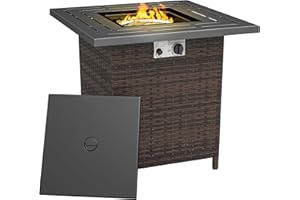 Outsunny Propane Fire Pit Table, 28 Inch 40,000 BTU Square Rattan Fire Table with Lava Rock, Pulse-Ignition Wicker Gas Fire P