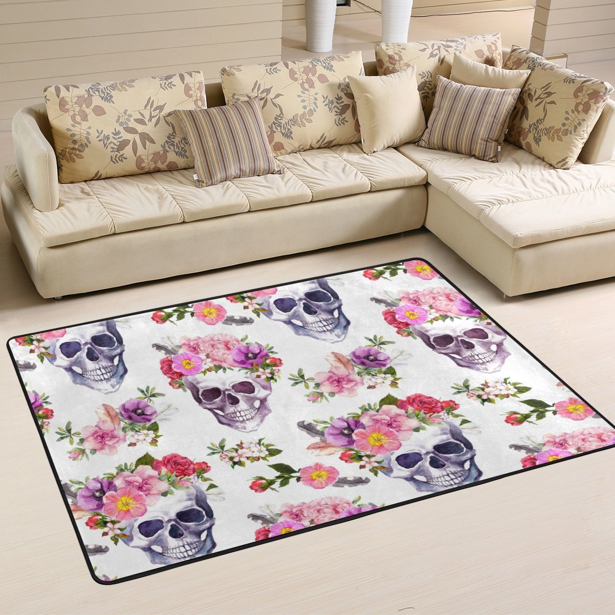 alaza Blumenschädel und Blumen-Bereich Teppich 4 x 6 Feet Wohnzimmer