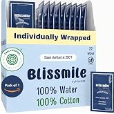 Blissmile 100% Water Wet Wipes, Individually Wrapped Travel Size - 22 ct | Unscented & Fragrance-Free, 100% Cotton - Gentle f