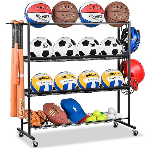 Mythinglogic Basketball Rack, Ball Storage with Baseball Bat Holder ...