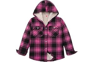 ThCreasa Girls Plaid Sherpa Lined Flannel Shirt Jacket Button Up Warm Jackets with Hood