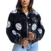 Xunger Women’s Cropped Corduroy Jackets Baseball Sequin Patched Raw Hem Short Button Down Jacket Coat