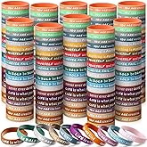 Junkin 200 Pieces Motivational Wristbands Bulk Inspirational Silicone Bracelet Colored Rubber Bracelets Positive Bracelets Gifts for Students Teens Teachers Coworker Employees