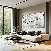 XIANSHOU Black Line Canvas Pictures Gray Decorative Painting 29"x58" Wood Wall Art Modern Art Prints Abstract Wall Art for Living Room Wall Pictures for Bedroom