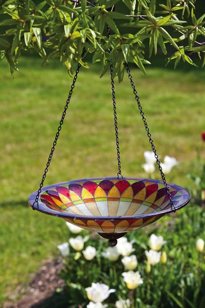 Zomma Evergreen TiffanyInspired Hanging Glass Bird Bath Bowl 13.5”L