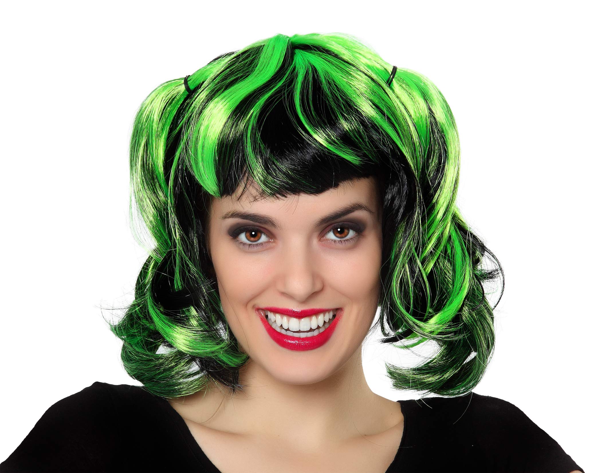 Wig Green Pigtails Fancy Dress Adult