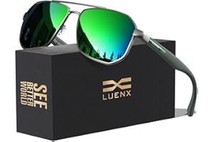 LUENX Aviator Sunglasses for Men Square Polarized Polygon Shades UV400 Sun Glasses with Accessories
