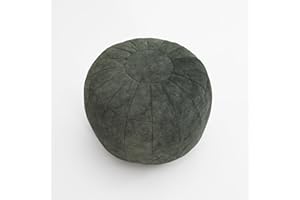 C COMFORTLAND Unstuffed Faux Leather Ottoman Pouf, Round Foot Rest Poof Ottomans, Floor Foot Stool Poufs, Bean Bag Cover with Storage for Living Room, Bedroom, Grey (No Filler)