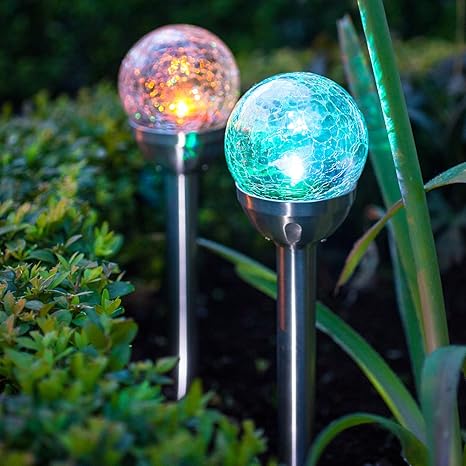 Lights4fun 2er Set LED Solar Glaskugel Farbwechsel inkl. Erdspieß