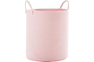 MOJOSCEND Pink Hamper Laundry Basket for Baby Girls Nursery Hamper for Kids Woven Rope Clothes Basket for Little Girls Room Bedroom Light Pink Kawaii Laundry Bin