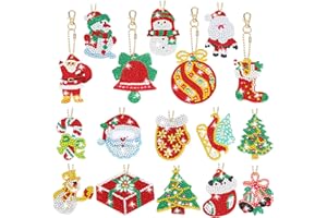 Yaomiao 17 Pieces Double Sided Diamond Art Christmas Ornaments Christmas Keychains Diamond Art Kit for Adult DIY 5d Painting Round Drill Key Chain Xmas Crystal Rhinestone Arts Craft Keychain Supplies