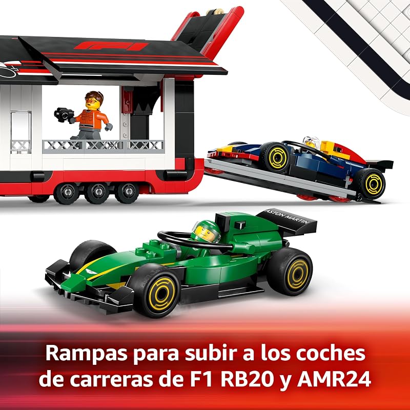 City Camión de F1 con Coches de F1 RB20 y AMR24, 2 Maquetas de Vehículos de Fórmula 1 Red Bull y Aston Martin, 2 Minifiguras de Pilotos y 3 Staff, Regalo para Niños y Niñas de 8 Años o Más 60445 — foto 4 de 8
