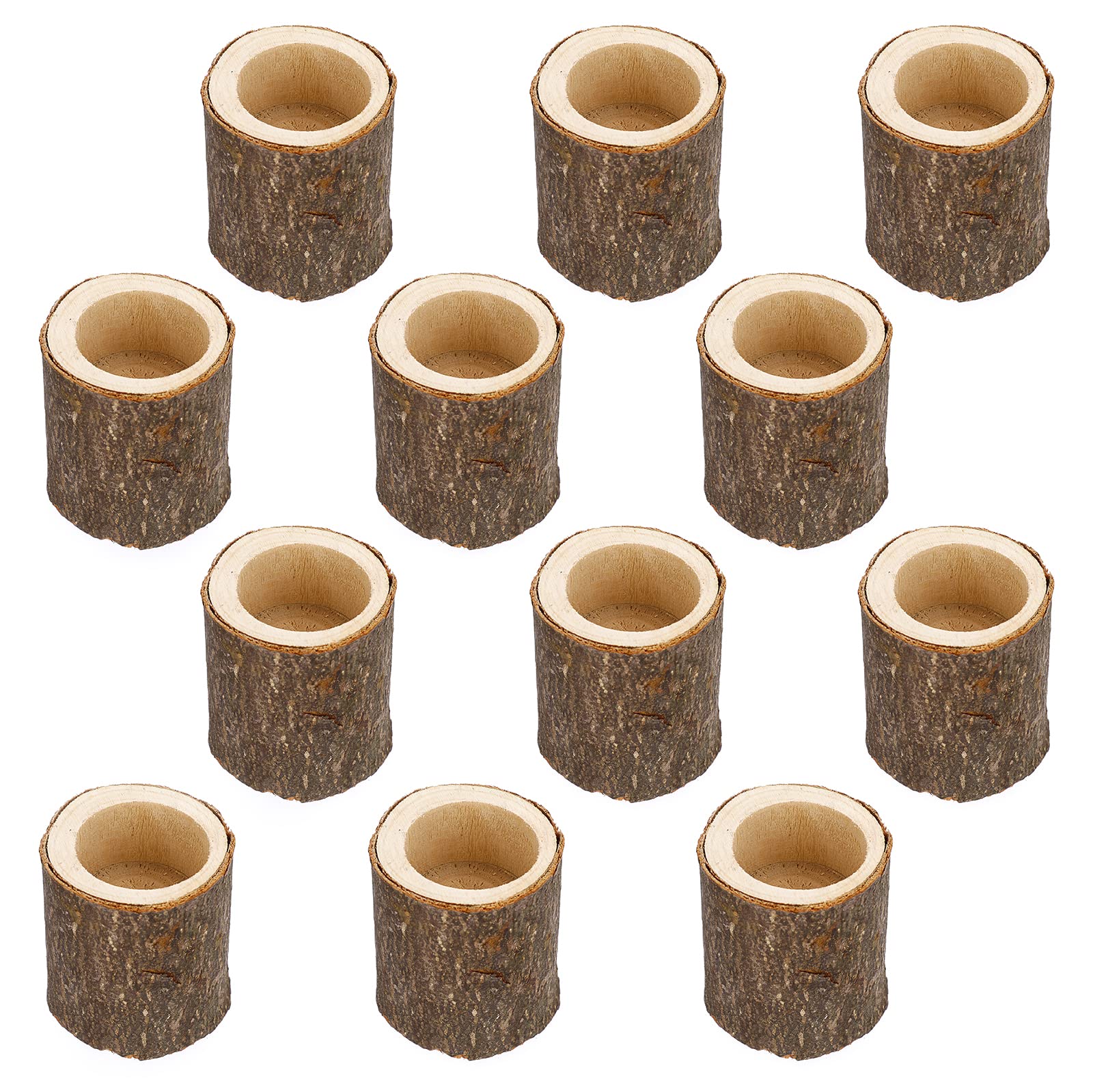 Photo 1 of OwnMy Set of 12 Wooden Tea Light Candle Holders Votive Candle Holders, Rustic Pillar Candle Stands Vintage Wood Tealight Holders Set for Wedding Party Dining Table Centerpieces, 2.7" H