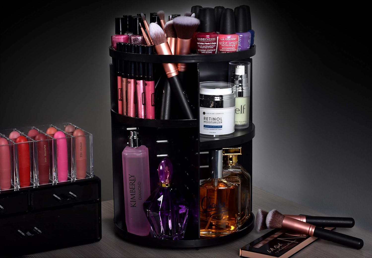 360 Rotating Makeup Organizer - Adjustable Shelf Height and Fully Rotatable. The Perfect Cosmetic Organizer for Bedroom Dresser or Vanity Countertop. (Black): Home Improvement