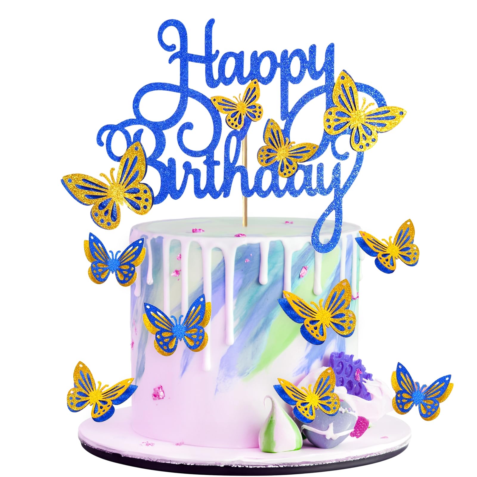 Photo 1 of 13 Pieces Butterfly Cake Toppers With Happy Birthday Cake Toppers 3D Pink Gold Butterfly Cake Decorations for Girls Women's Birthday Party Wedding Cake Decor Baby Shower (Royal Blue,Yellow)