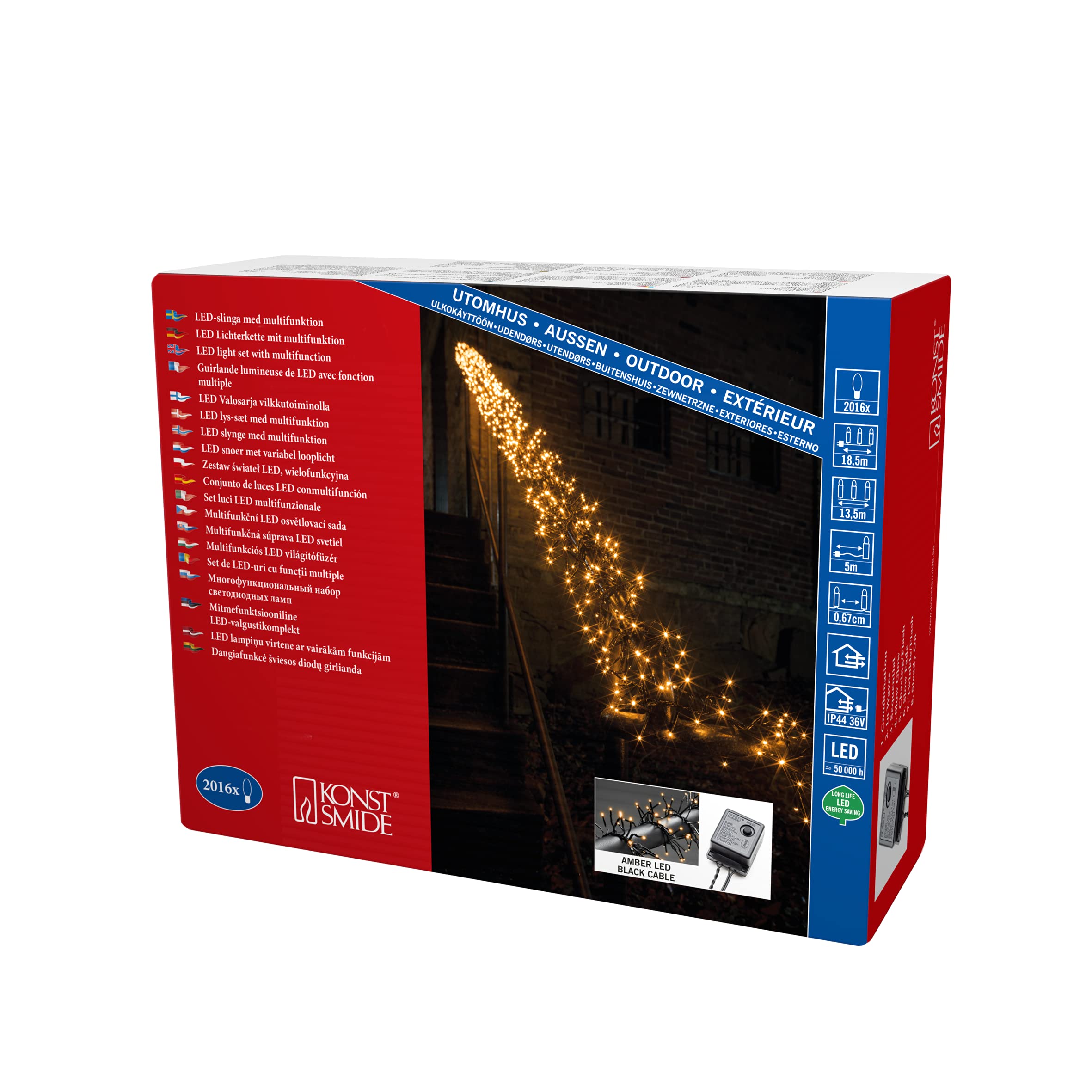 Konstsmide Micro LED Cluster Christmas Lights/ Outdoor or Indoor (IP44)/ 8 Functions with Memory / 2016 Amber Diodes/ Black Cable