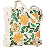 Miss Adola Embroidery Tote Bag with Pocket & Buckle - Reusable Canvas Tote for Women Cute Aesthetic Work Shopping Grocery Bag
