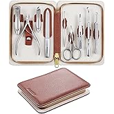 MR.GREEN 9-in-1 Manicure & Pedicure Set – Professional German Stainless Steel Nail Clippers Grooming Kit with Splash-Proof Nail Clipper & Genuine Leather Travel Case (Cognac Brown)