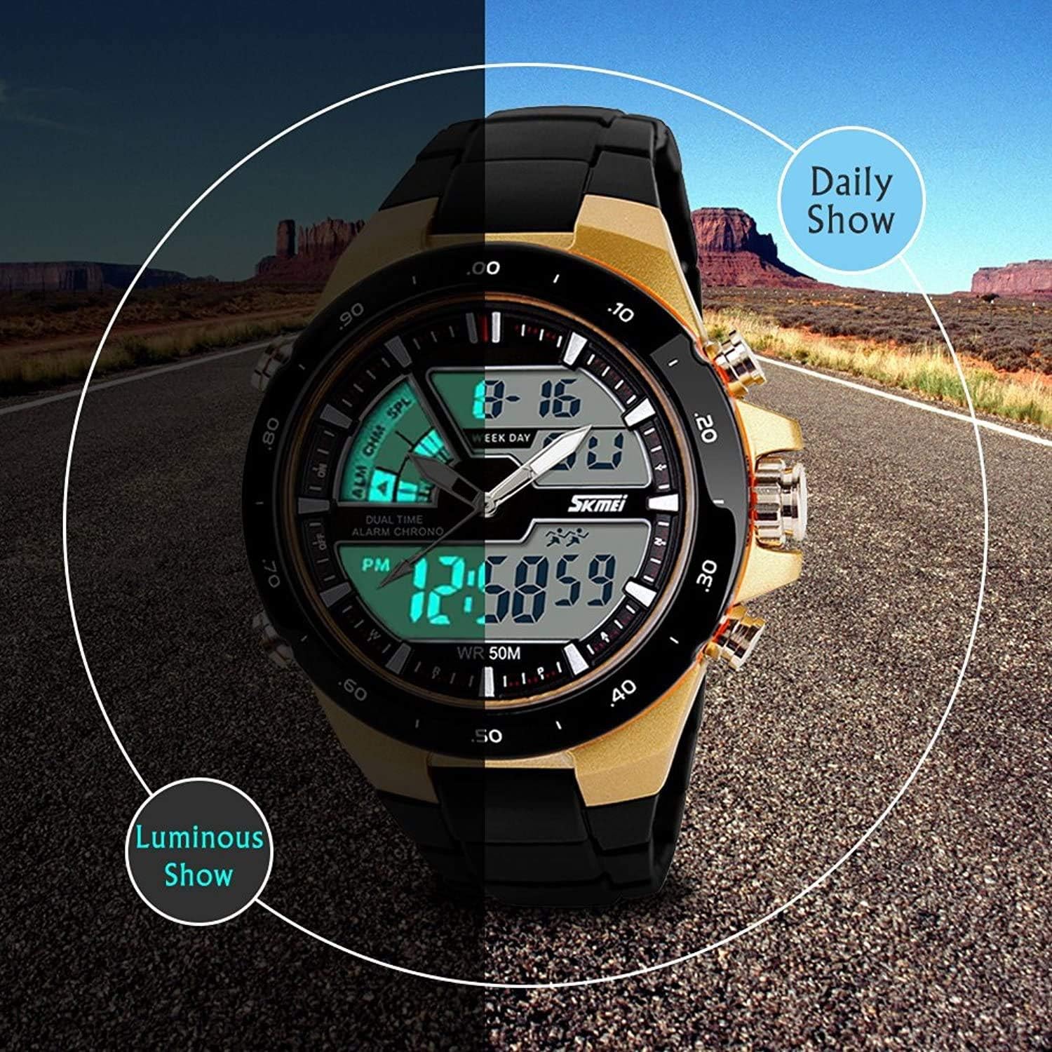 Carrie Hughes Men's Digital Watch 50M Waterproof Large Dual Dial Multifunction Analog Military Outdoor Sports Electronic Watch Calendar Day Date CH031: Sports & Outdoors