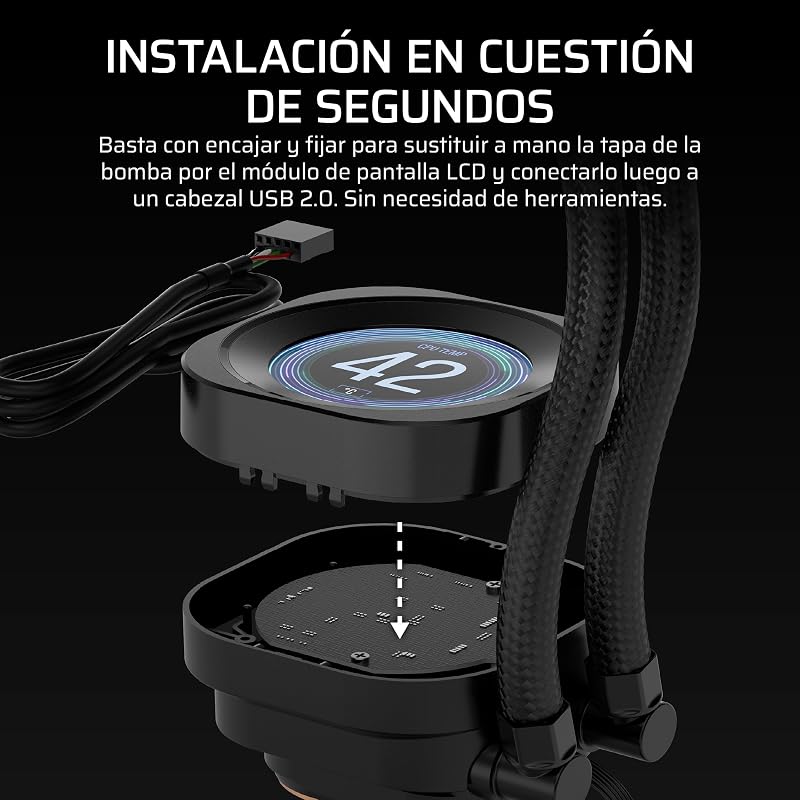 Nautilus RS Módulo para LCD – ara refrigeración de CPU Nautilus RS y Nautilus RS ARGB AIO – Pantalla LCD IPS de 2,1", Instalación Sencilla sin Herramientas – Negro