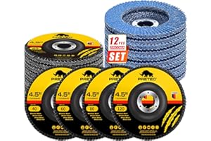 PRETEC Flap Discs 4 1/2 for Angle Grinder, 12 Pcs Flap Discs 40/60/80/120 Grit, 4.5" x 7/8" High Density Zirconia Type 27 Flap Sanding Disc for Grinding, Rust Removal, Sanding and Finishing -12 Packs