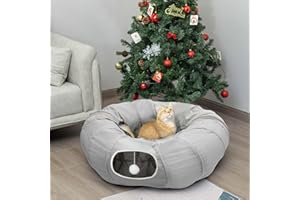 AUOON Cat Play Tunnel - Christmas Tree Cat Tunnel, Round Cat Tunnel with Bed | Interactive Cat Toys for Indoor Cats Kitten Kitty Puppy Rabbit Ferret (Light Grey)