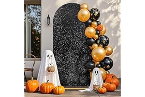 Halloween Sequin Backdrop Arch Covers: 7.2ft Black Wedding Background Cover for Holiday Party Banquet Birthday Ceremony Event