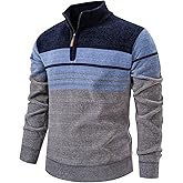 TebYIA Mens Quarter Zip Pullover Mock Neck Slim Fit Striped Knit Sweaters Casual Fall Winter Lightweight Polo Sweater