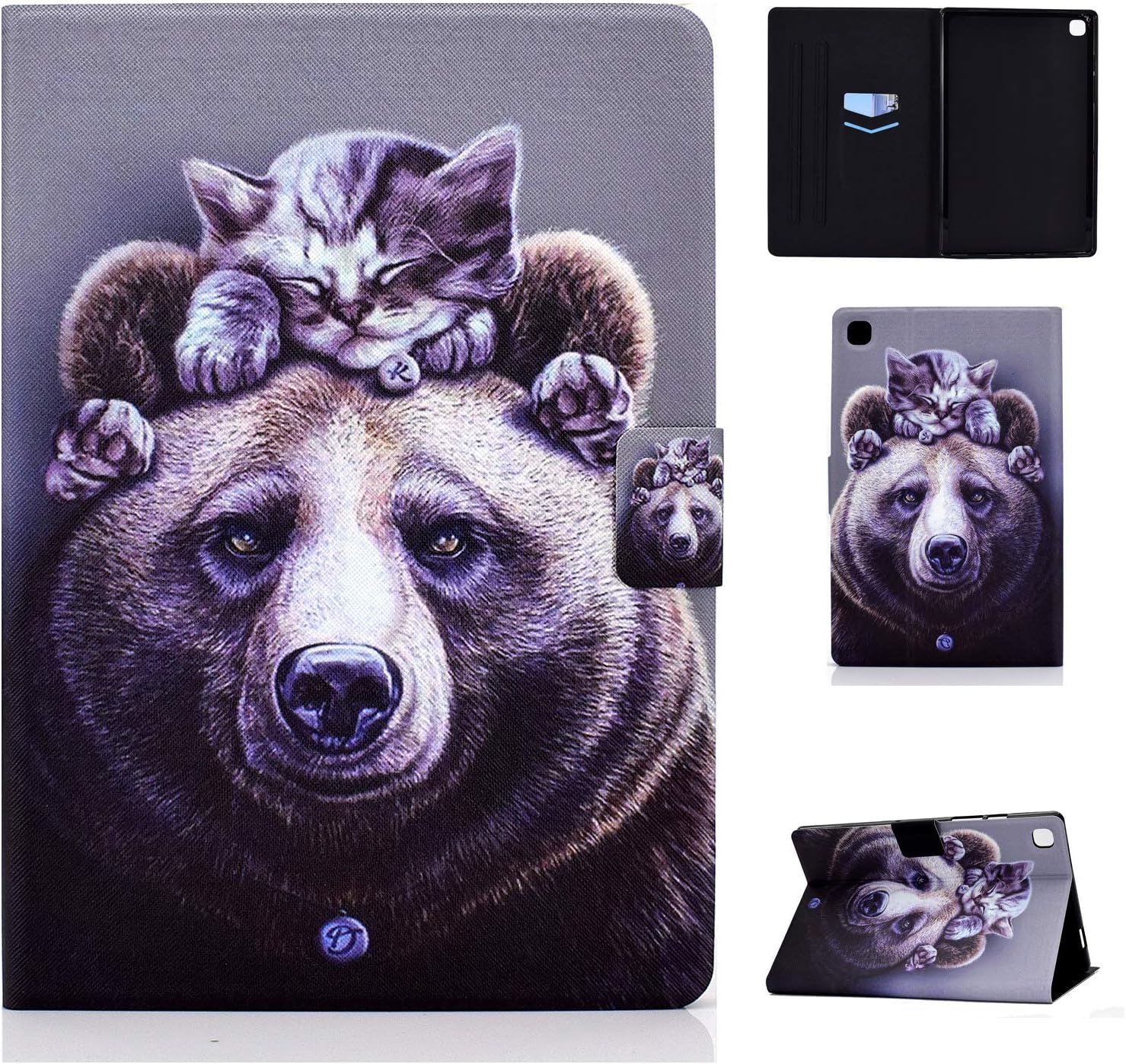 Aswant Case for Samsung Tab A7 PU Leather Smart Cover Wallet Stand Flip Magnetic Tablet Case with Auto Sleep/Wake Function for Samsung Galaxy Tab A 10.4 Inch 2020 SM-T500/SM-T505 - Cat & Bear