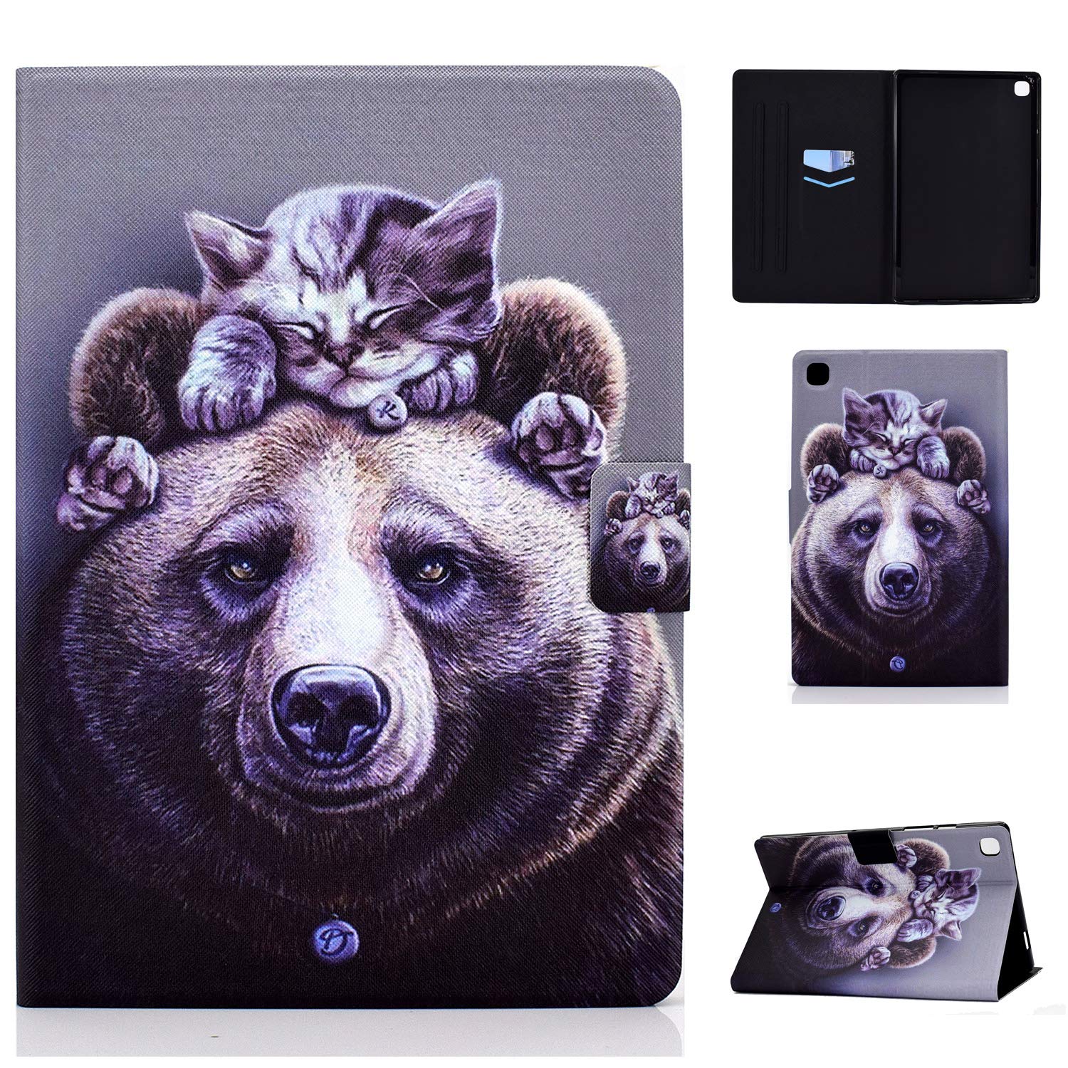 Aswant Case for Samsung Tab A7 PU Leather Smart Cover Wallet Stand Flip Magnetic Tablet Case with Auto Sleep/Wake Function for Samsung Galaxy Tab A 10.4 Inch 2020 SM-T500/SM-T505 - Cat & Bear