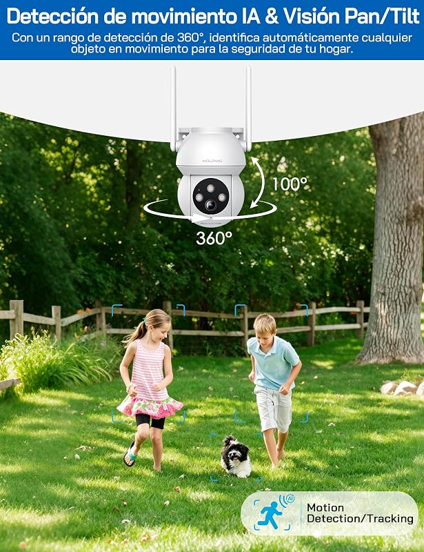 Câmara de segurança exterior 2K 3MP, câmara WiFi PTZ de 360°, visão noturna a cores, deteção por IA, alarme de som e luz, resistência ao tempo IP65, funciona com Alexa e Google