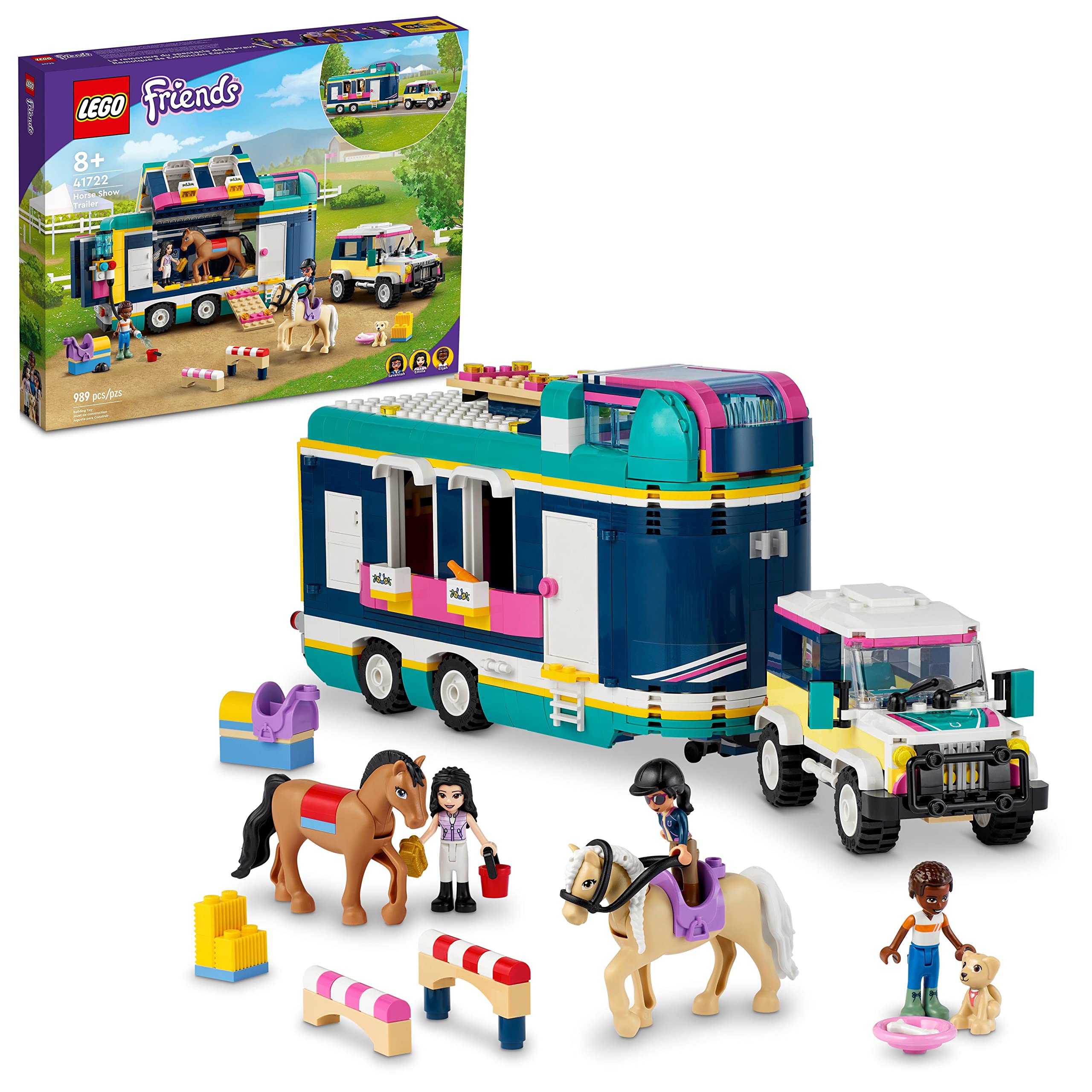 LEGO Friends Horse Show Trailer 41722, Horse Toy with 2 Horse Figures, SUV Car, and Riding Accessories, Toy Horse and Trailer Building Set for Kids Girls Boys Age 8+ Years Old