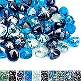 Skyflame 10-Pound Blended Fire Glass Diamonds for Fire Pit Fireplace Landscaping, 1/2 Inch Cobalt Blue, Crystal Ice, Caribbean Blue Luster