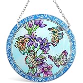 Butterfly Stained Glass Window Hanging - Butterfly Gifts for Women, Birds Suncatchers for Windows - Birds Window Hangings with Chain and Hook, 6 inch Stained Glass Suncatcher for Mom