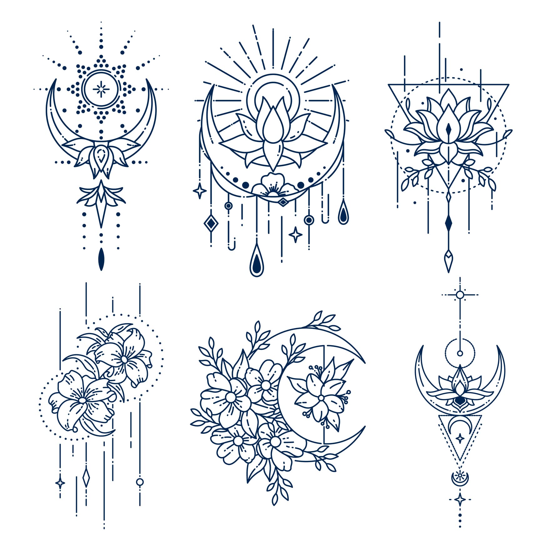 6 Temporary Tattoos for Women, Semi Permanent Black Geometry Femal Tattoos, Last 15 Days (A)