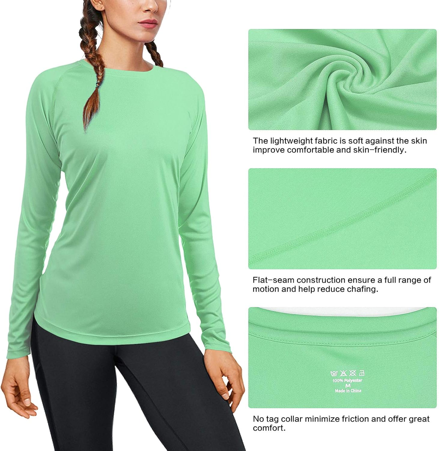 Women's UPF50+ Long Sleeve UV Sun Protection Shirts Quick Dry Rash Guard Swim Outdoor T-Shirt for Fishing Running Workout: Clothing