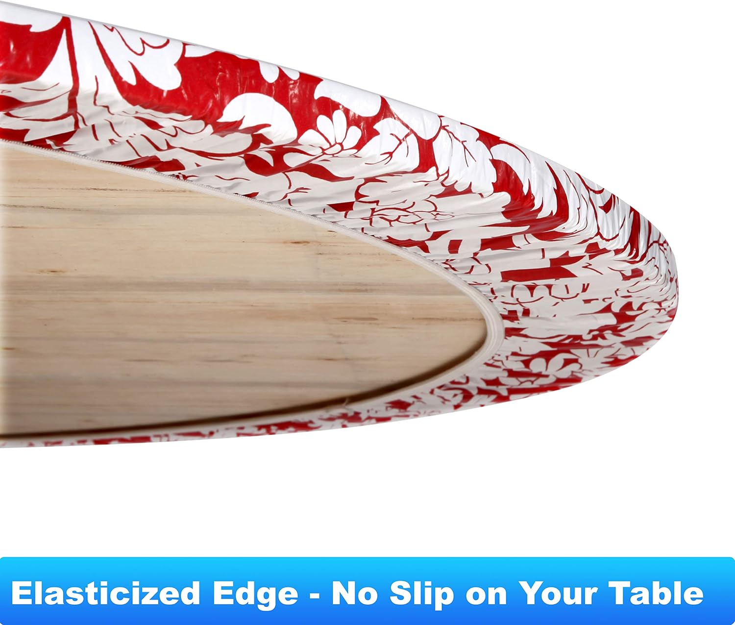 Rally Home Goods Indoor Outdoor Patio Round Fitted Vinyl Tablecloth, Flannel Backing, Elastic Edge, Waterproof Wipeable Plastic Cover, Floral Red Christmas Pattern for 5-Seat Table of 36-42’’ Diameter: Home & Kitchen