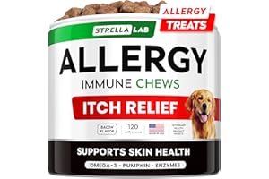 StrellaLab Dog Allergy Relief & Anti Itch Support Chews w/Omega 3: Real Ingredients, Real Taste! Skin & Coat Immune Supplemen