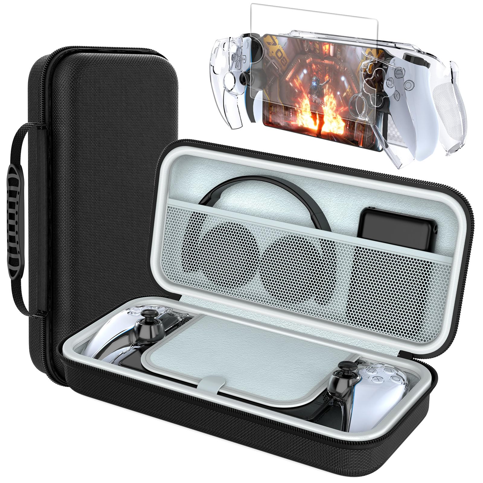 HEYSTOP Carrying Case for PlayStation Portal Remote Player, Playstation Portal Accessories Bundle with PS Portal Travel Case, PS5 Portal Protective Case and HD PS Portal Screen Protector